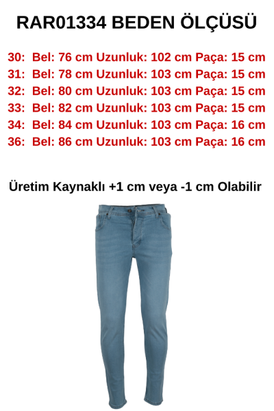 Erkek Buz Mavi Kot Pantolon Dar Kesim RAR01334