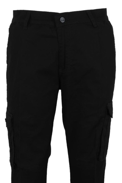 Erkek Siyah Keten Kargo Pantolon RAR01442