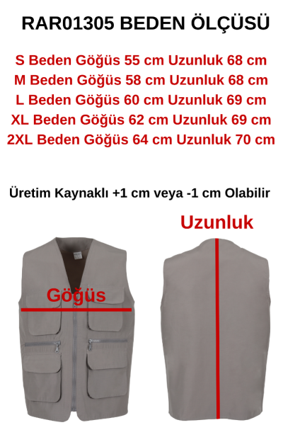 Erkek Gri Keten Avcı Yelek RAR01305