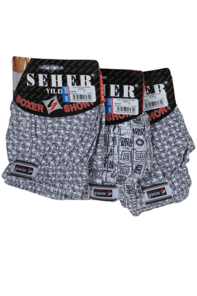 Seher Erkek Boxer 3' Lü Paket Desenli Pamuklu Penye RAR00830